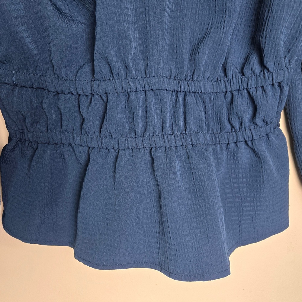 Madewell Navy Blue Seersucker Peasant Boho V-Neck Puff Sleeve Top XXS - Picture 6 of 6